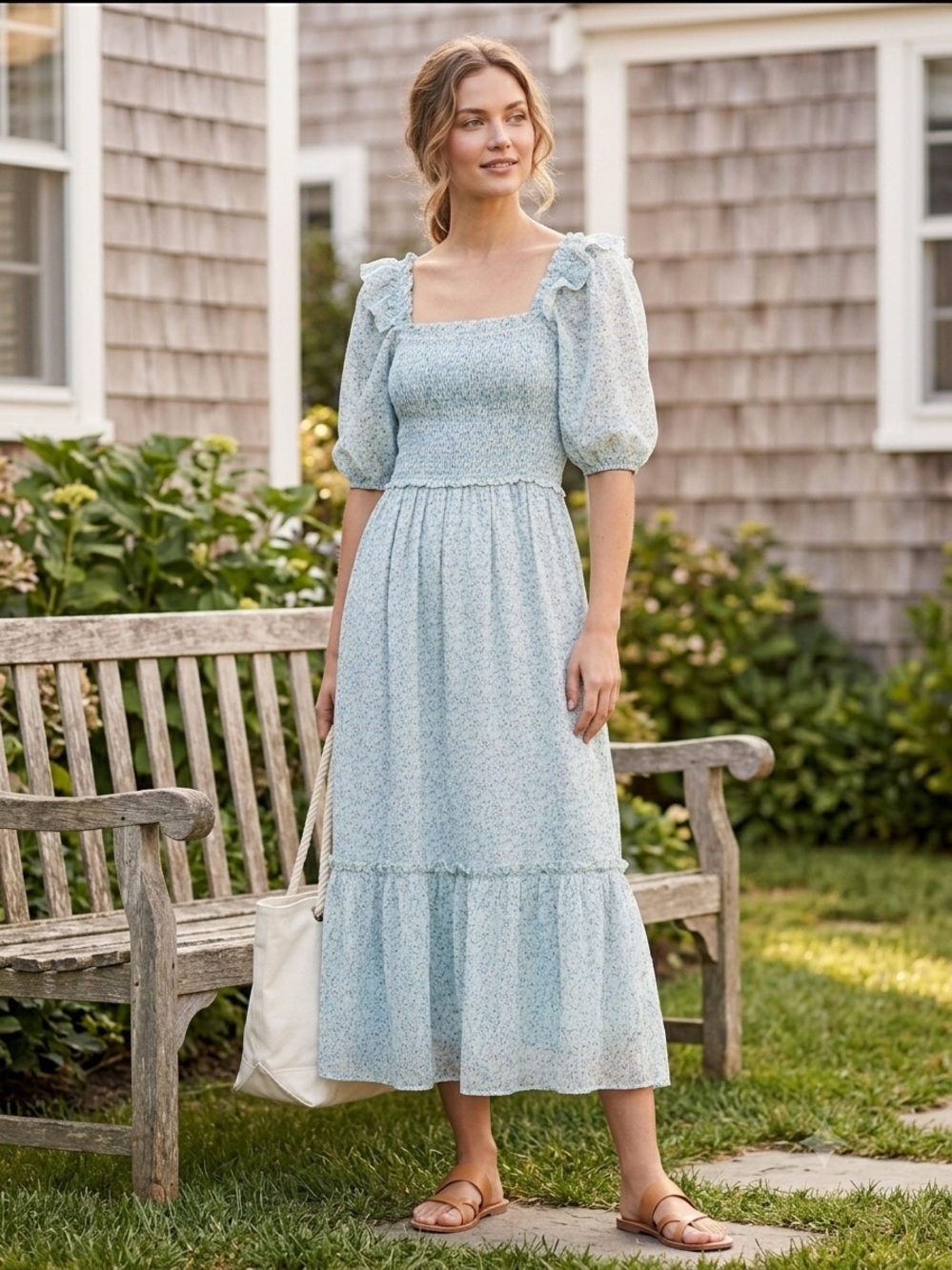 Vineyard Vines Cotton Silk Floral Smocked Puff Sleeve Maxi Dress Pockets S